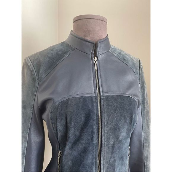 Blue Leather & Suede Jacket - Picture 5 of 11